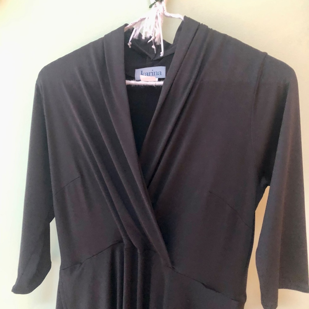 Karina Dress with Pockets - Black, stretchy, V neck, 3/4 sleeve